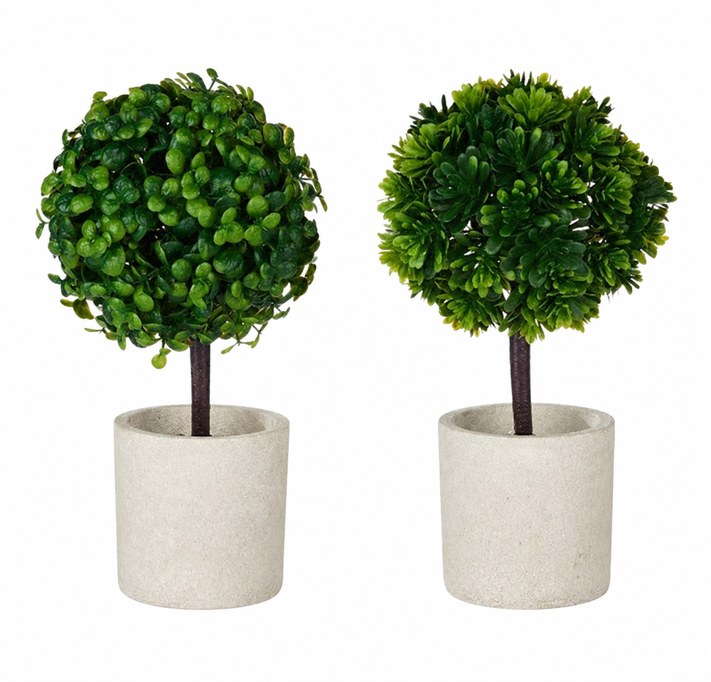 SET 2 MACETAS DE CEMENTO CON ÁRBOL BOLA ARTIFICIAL (4 DISEÑOS) · foto 3