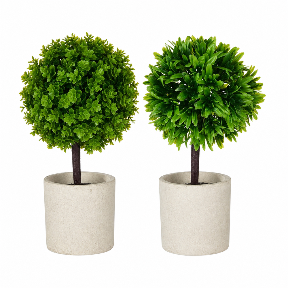 SET 2 MACETAS DE CEMENTO CON ÁRBOL BOLA ARTIFICIAL (4 DISEÑOS) · foto 4