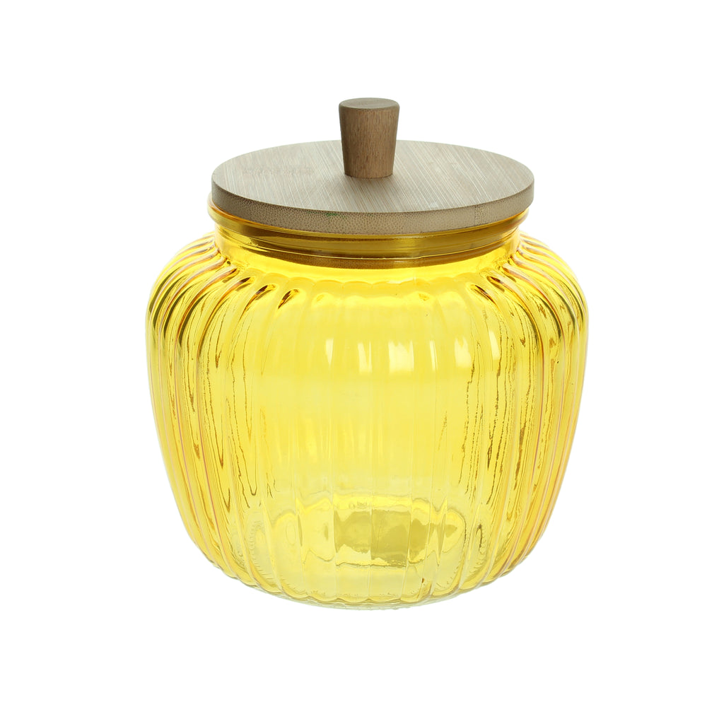 Bote de cristal amarillo con tapa de bambú 1300 ml