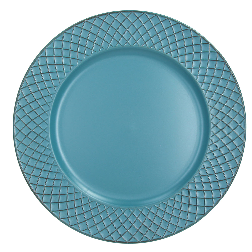 Bajo plato azul petróleo relieve cuadrícula 33 cm