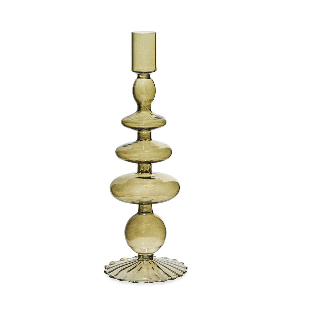 Candelabro vidrio borosilicato verde oliva 9x24,5 cm