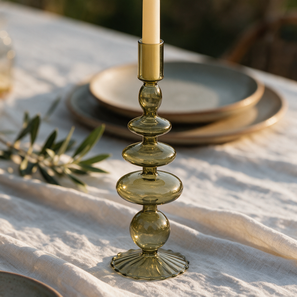Candelabro vidrio borosilicato verde oliva 9x24,5 cm · foto 2