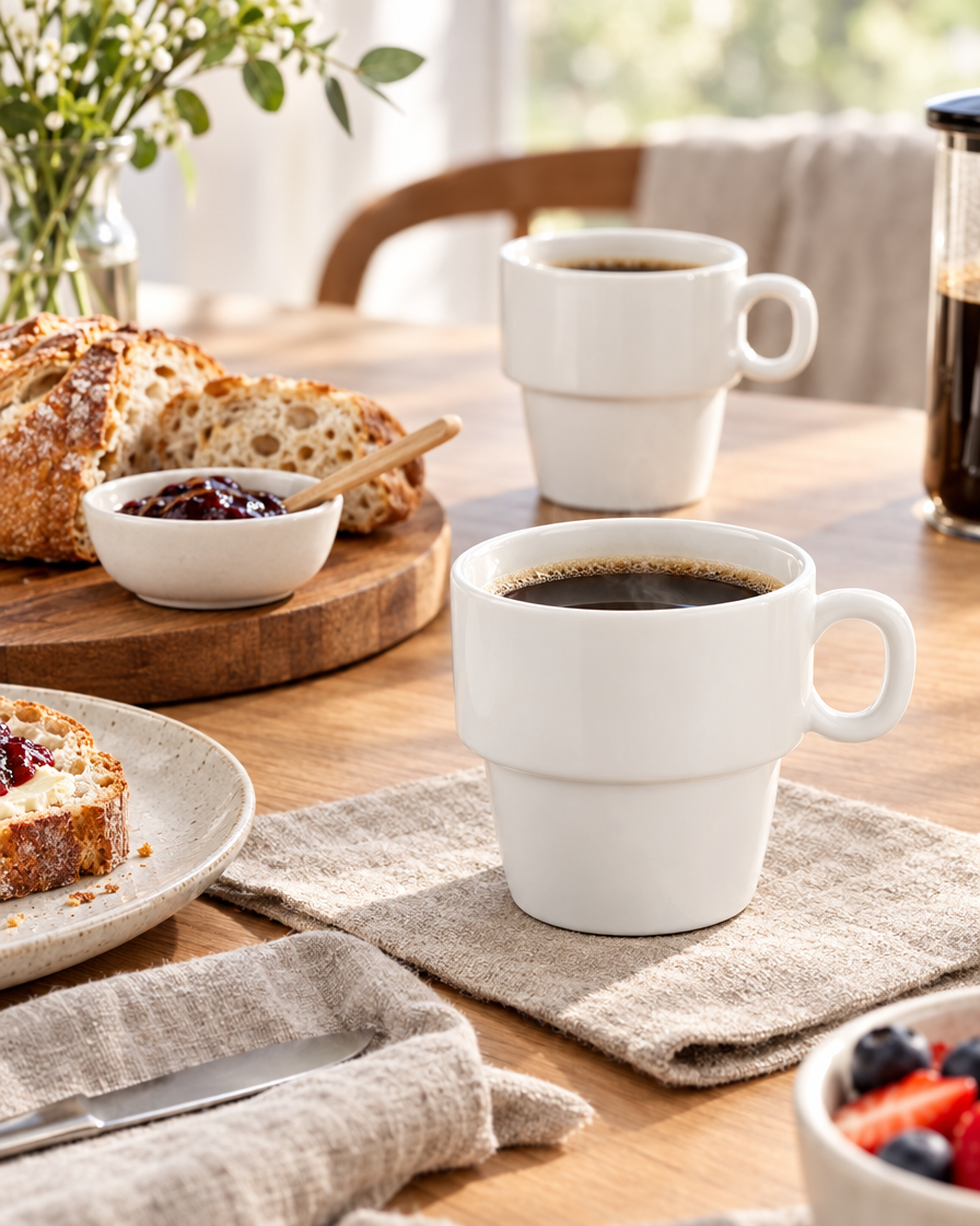SET DE 6 TAZAS DE DESAYUNO PORCELANA APILABLE BLANCA · foto 2