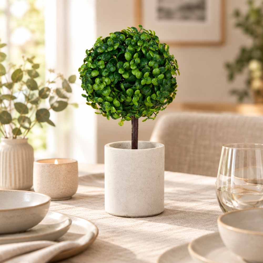 SET 2 MACETAS DE CEMENTO CON ÁRBOL BOLA ARTIFICIAL (4 DISEÑOS) · foto 2