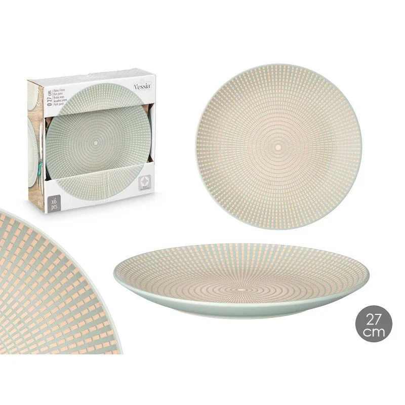 SET 6 PLATOS LLANOS GRABADO VERDE