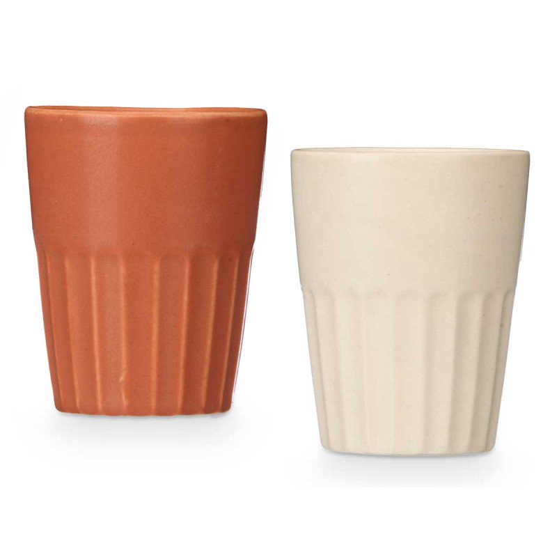 SET 6 VASOS CAFÉ CON LECHE CERÁMICOS EN TERRACOTA Y BEIGE