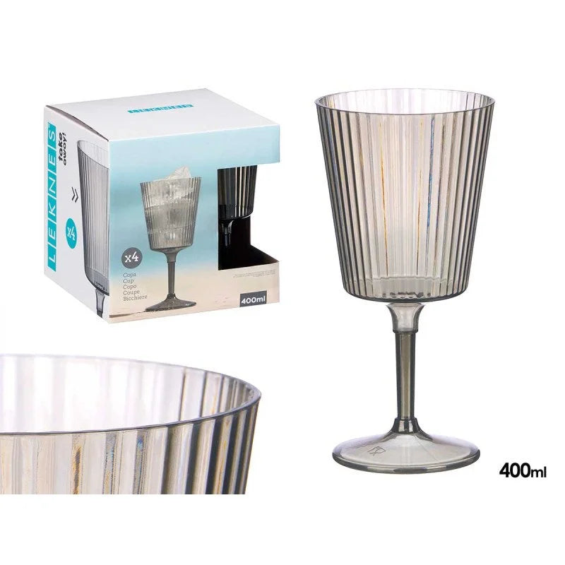 SET 4 COPAS GRIS RAYAS 400 ML