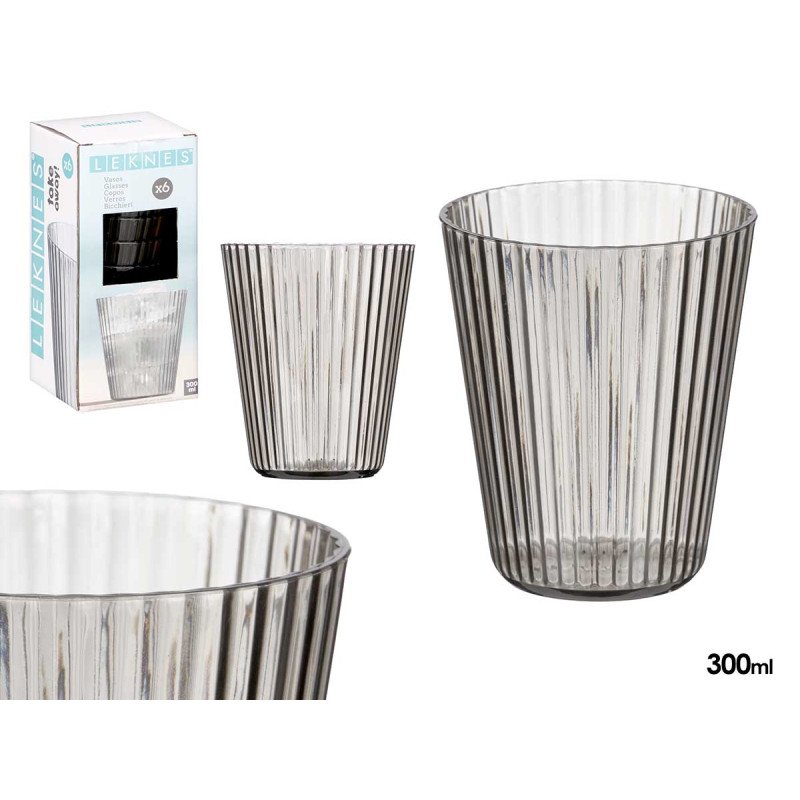 SET 6 VASOS GRIS RAYAS 300 ML