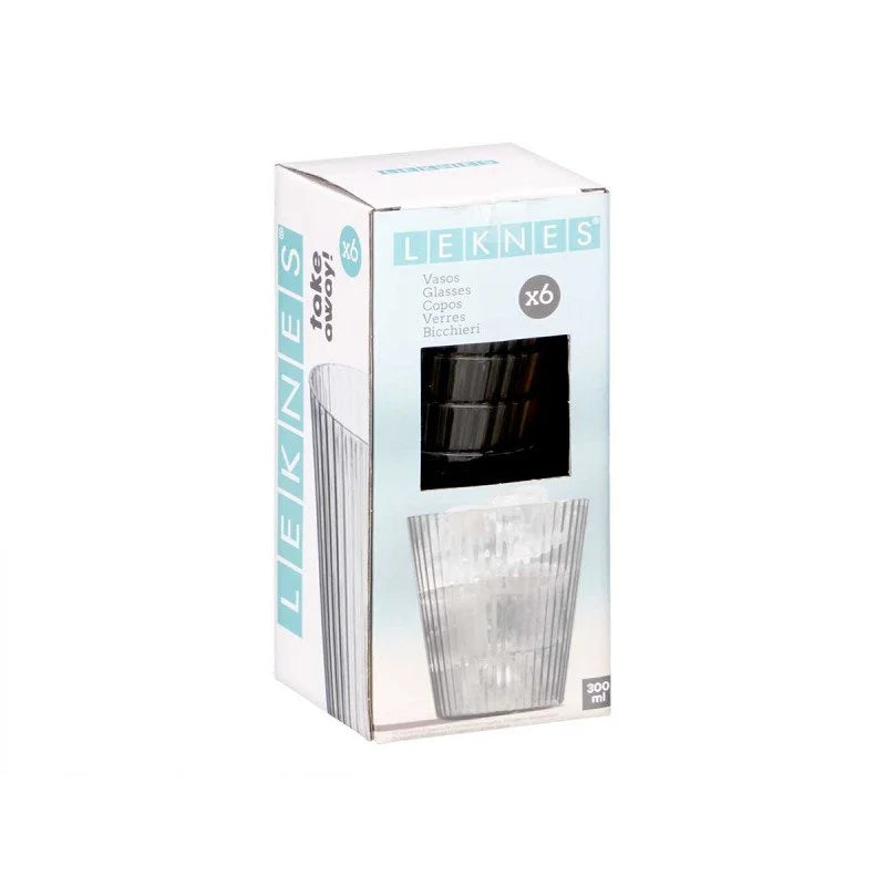 SET 6 VASOS GRIS RAYAS 300 ML