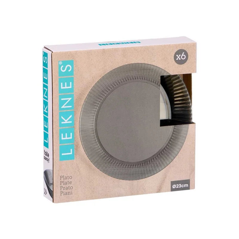 SET 6 PLATOS LLANOS GRIS RAYAS 23CM
