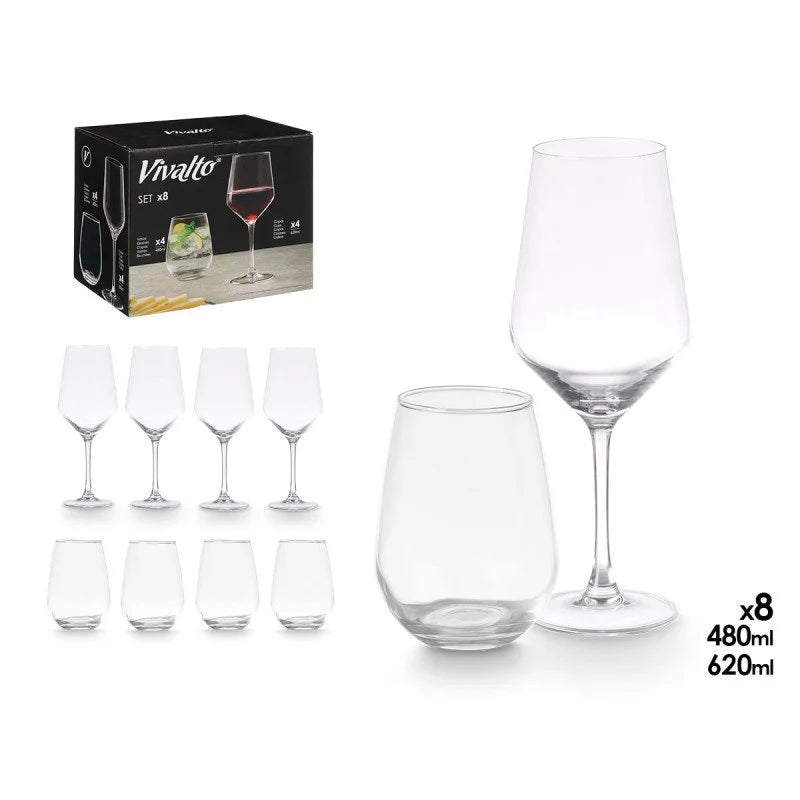 SET 4 COPAS Y 4 VASOS DE CRISTAL