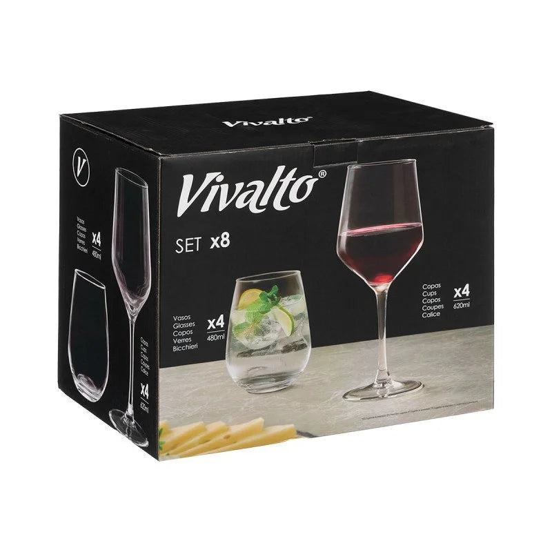 SET 4 COPAS Y 4 VASOS DE CRISTAL