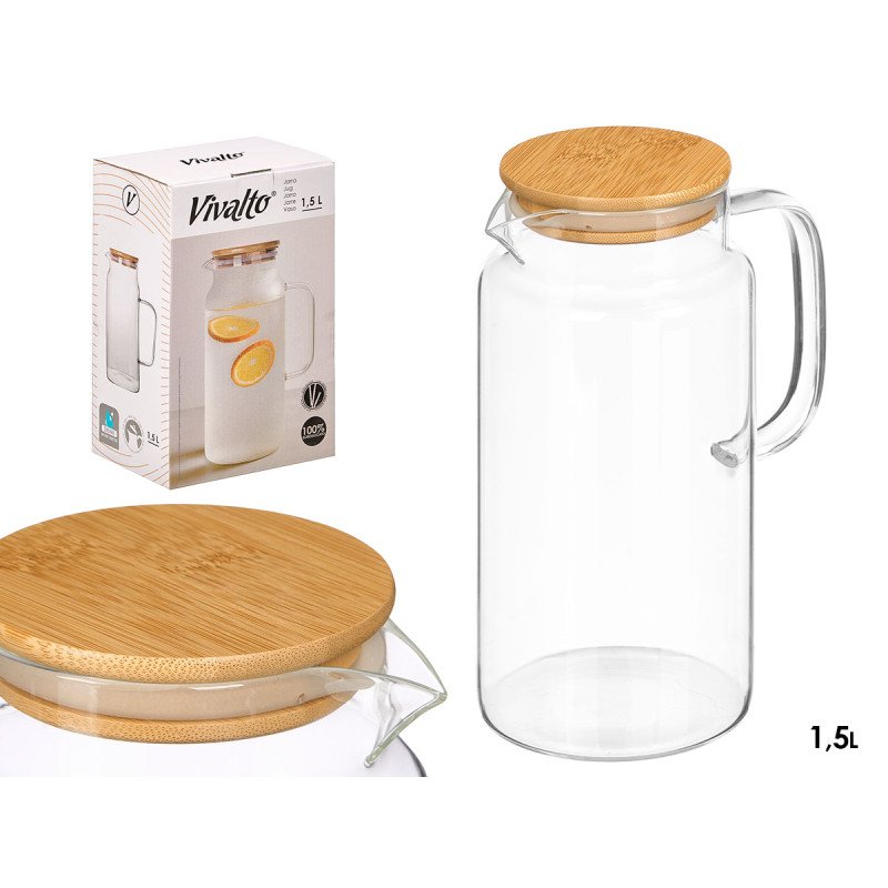 JARRA DE CRISTAL BOROSILICATO CON TAPA DE BAMBÚ 1,5 L