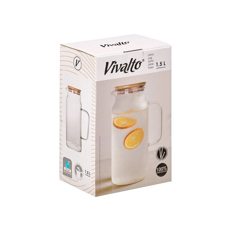 JARRA DE CRISTAL BOROSILICATO CON TAPA DE BAMBÚ 1,5 L