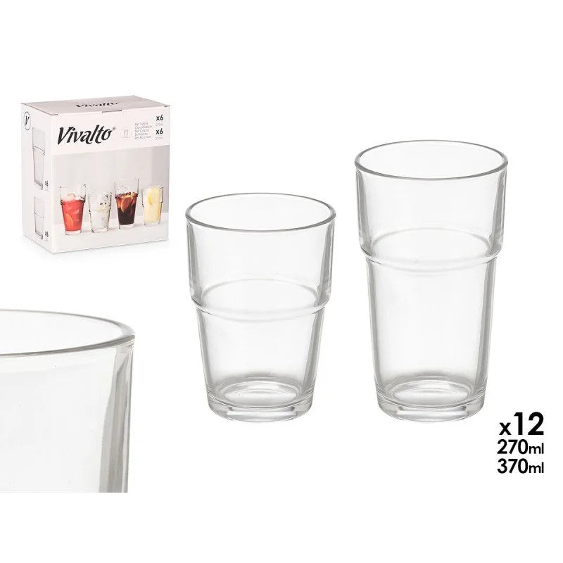 SET 12 VASOS DE VIDRIO APILABLES EN DOS TAMAÑOS