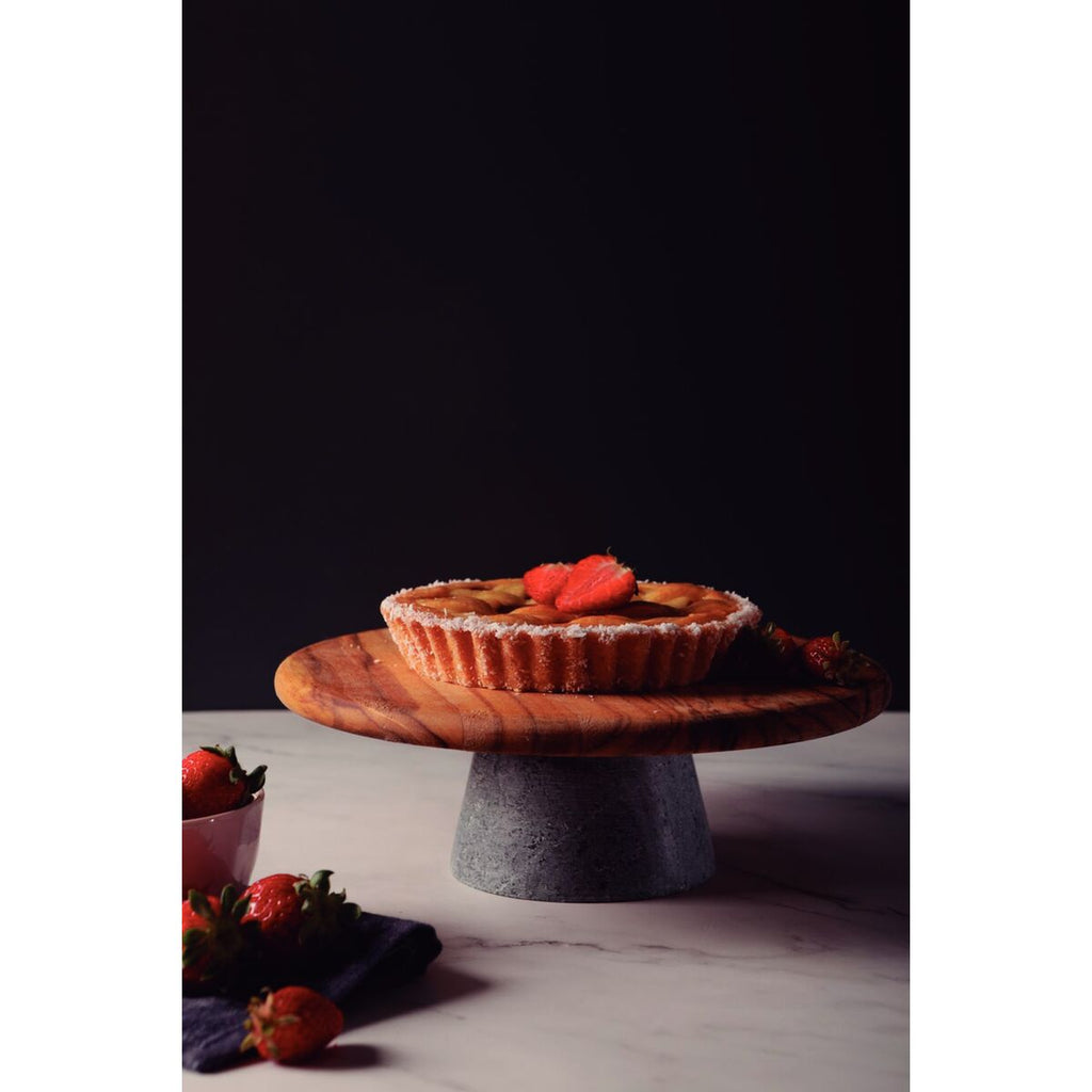 Soporte para tarta Provence de madera de teca con pie de piedra, Tramontina