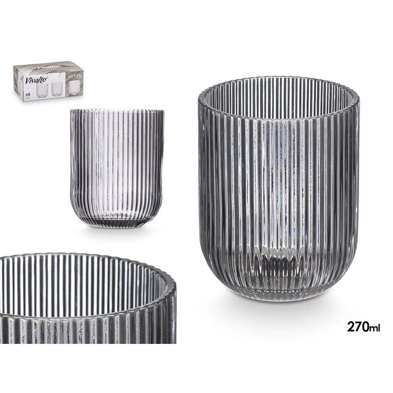 SET 6 VASOS COLOR GRIS CON RELIEVE