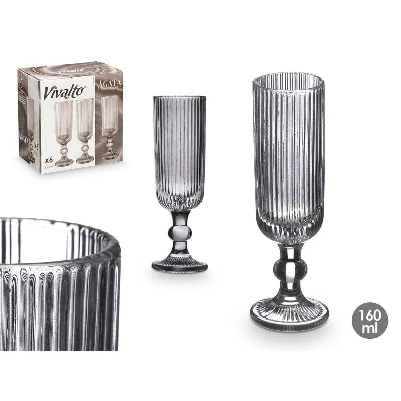 SET 6 COPAS CHAMPÁN GRIS CON RELIEVE