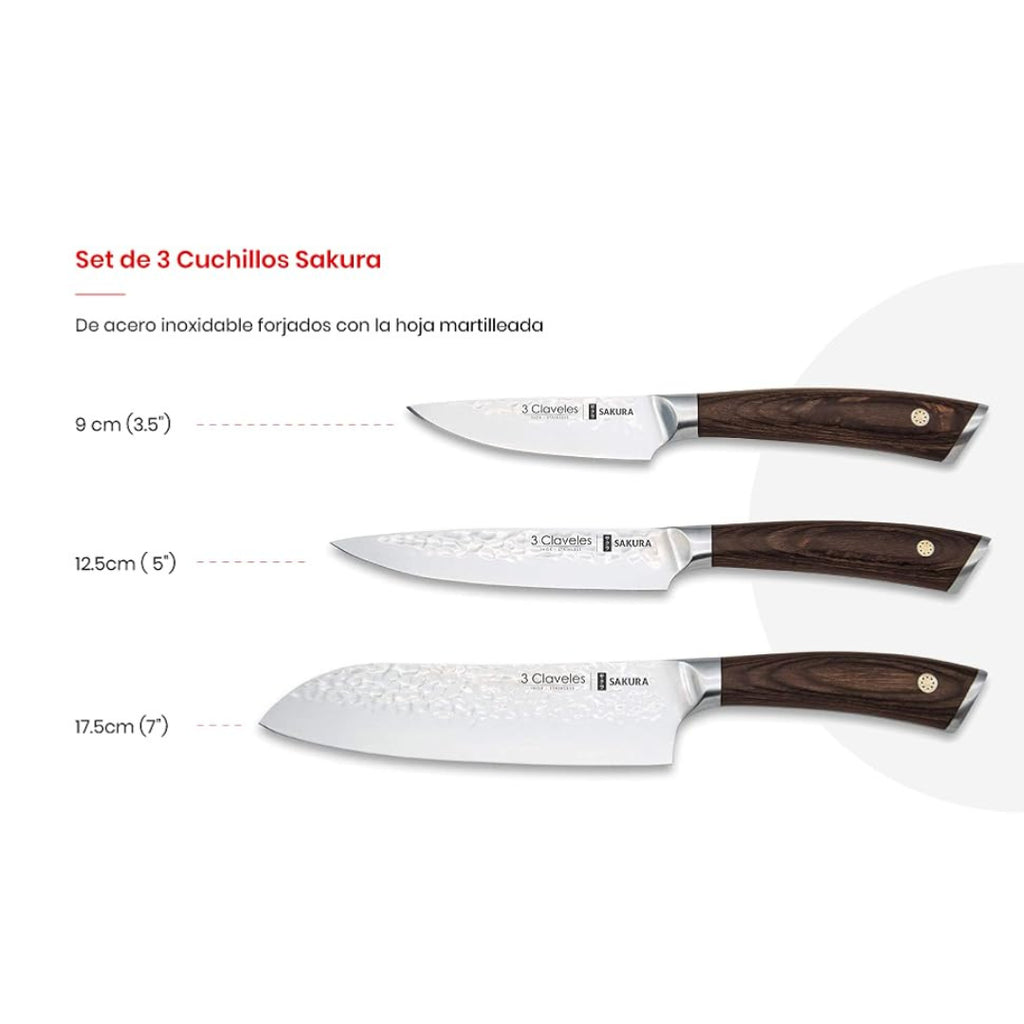 SET DE CUCHILLOS DE COCINA SAKURA 3 CLAVELES