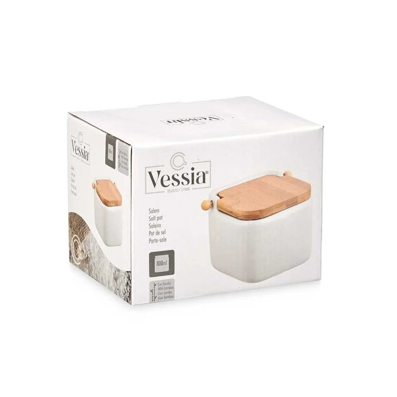 SALERO DE CERÁMICA CON TAPA DE BAMBÚ