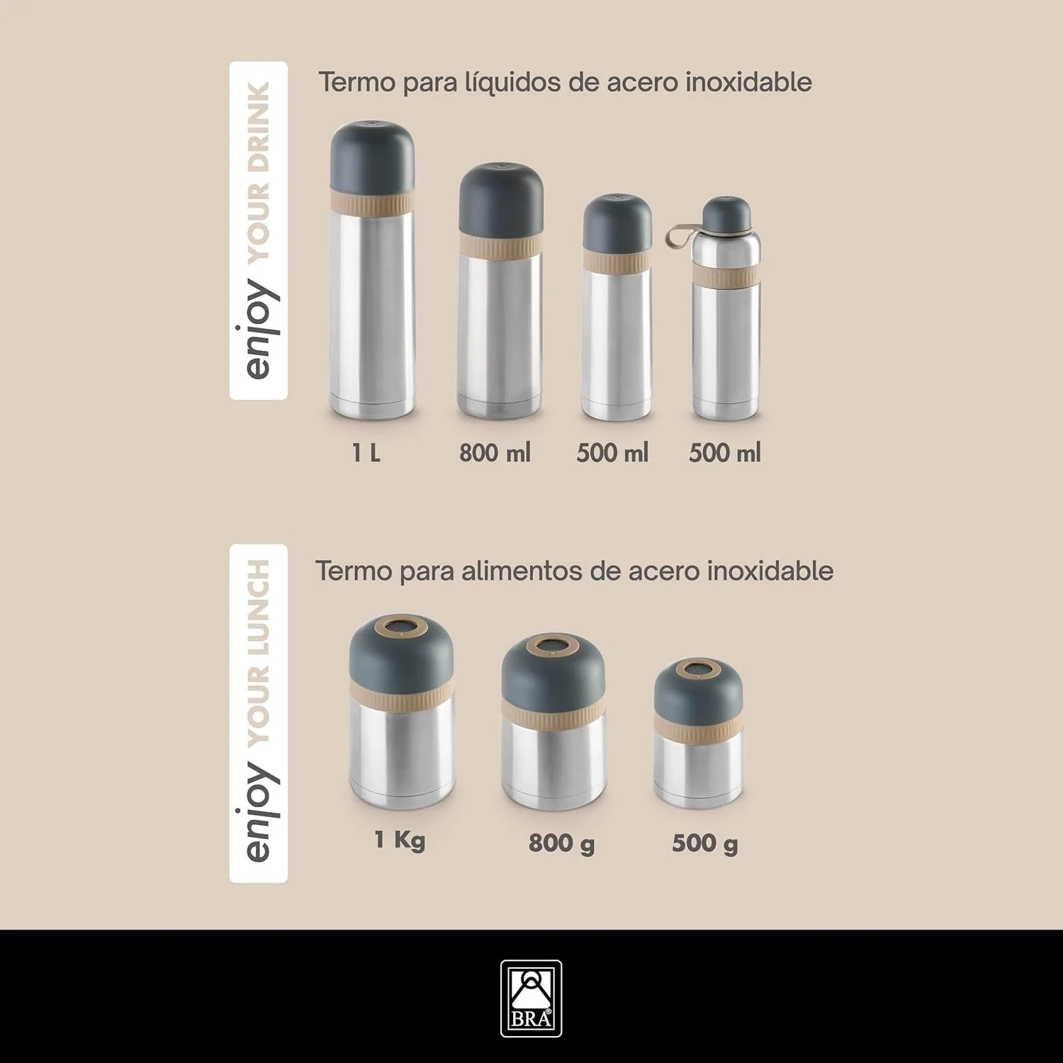 TERMO PARA LÍQUIDOS DE ACERO INOXIDABLE 800 ML BRA