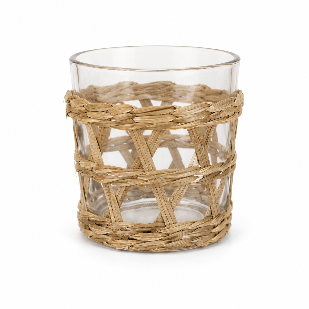 SET 6 VASOS DE CRISTAL CILINDRICOS CON FUNDA DE MIMBRE