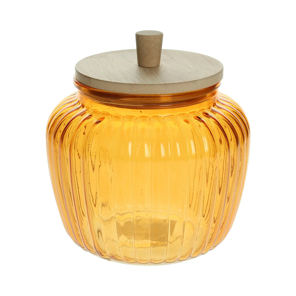 BOTE DE CRISTAL ÁMBAR CON TAPA DE BAMBÚ