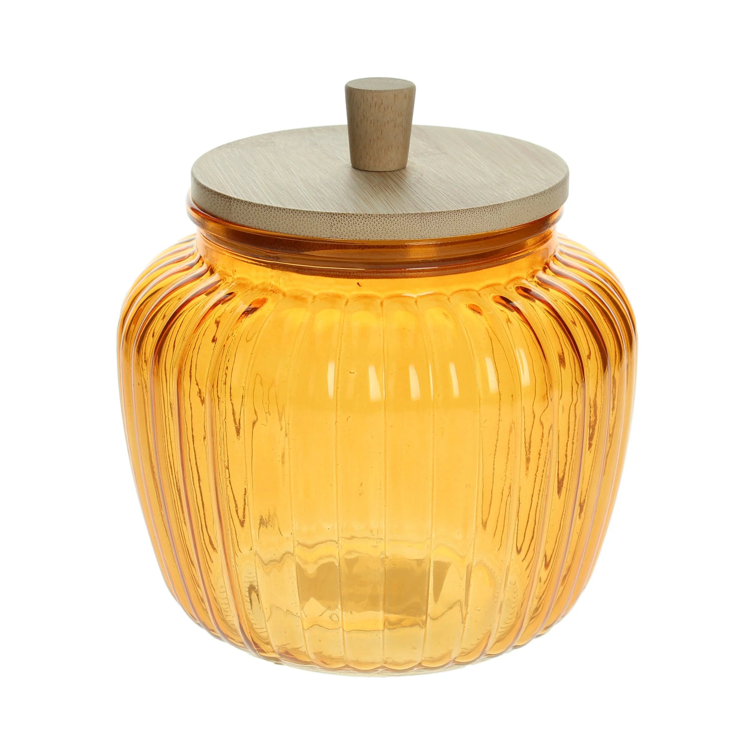 BOTE DE CRISTAL ÁMBAR CON TAPA DE BAMBÚ
