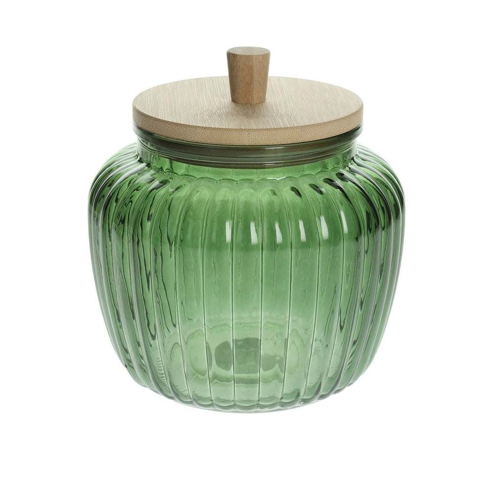 Bote de cristal verde con tapa de Bambú