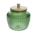 BOTE DE CRISTAL VERDE CON TAPA DE BAMBÚ