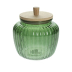 BOTE DE CRISTAL VERDE CON TAPA DE BAMBÚ