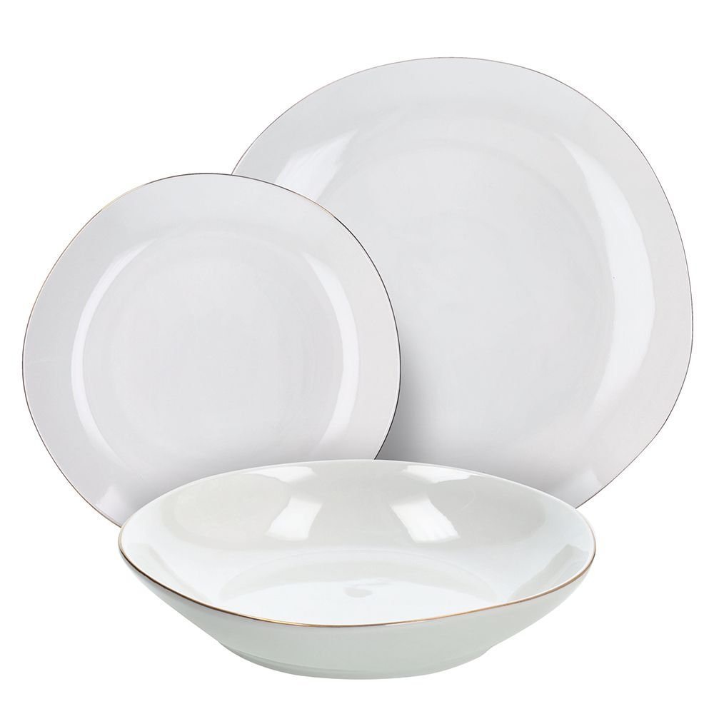 VAJILLA DELPHI BLANCA CON FILO DORADO 18 PIEZAS