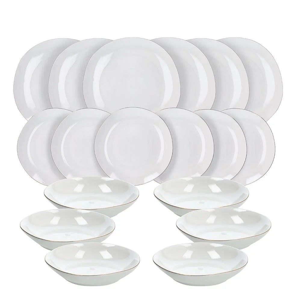 VAJILLA DELPHI BLANCA CON FILO DORADO 18 PIEZAS