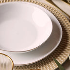 VAJILLA DELPHI BLANCA CON FILO DORADO 18 PIEZAS