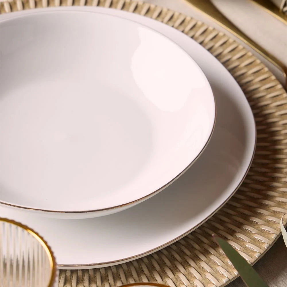 VAJILLA DELPHI BLANCA CON FILO DORADO 18 PIEZAS