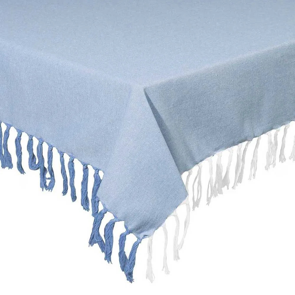 MANTEL AZUL CON FLECOS 140X140 CM