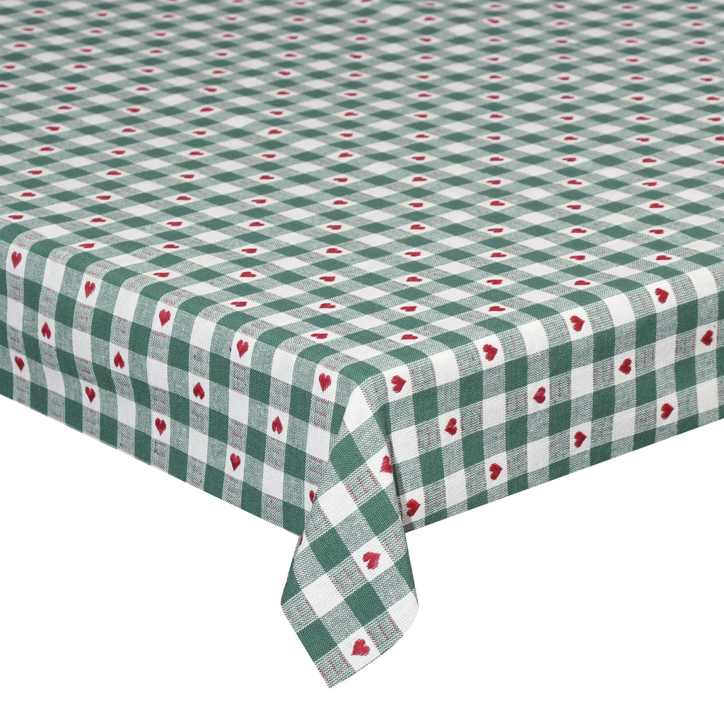 MANTEL CUADROS VERDES CON CORAZONES 140 X 240 CM