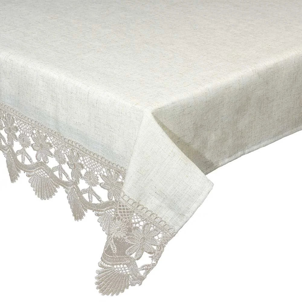 MANTEL BEIGE CON BORDADO DECORATIVO 150x300 CM