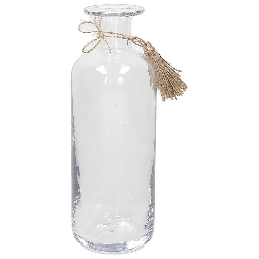 JARRON DECORATIVO CILINDRICO TRANSPARENTE CON BORLA