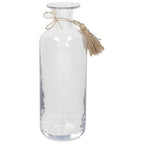 JARRON DECORATIVO CILINDRICO TRANSPARENTE CON BORLA