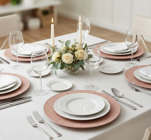 BAJO PLATO ROSA PALO RELIEVE CUADRÍCULA