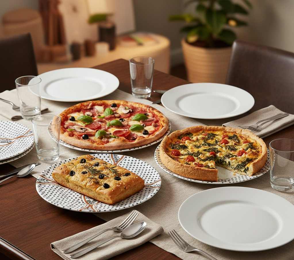 PLATO DE PIZZA DECORADO BLANCO Y NEGRO