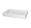 BANDEJA RECTANGULAR DE MADERA BLANCA CON FONDO DECORADO AZUL
