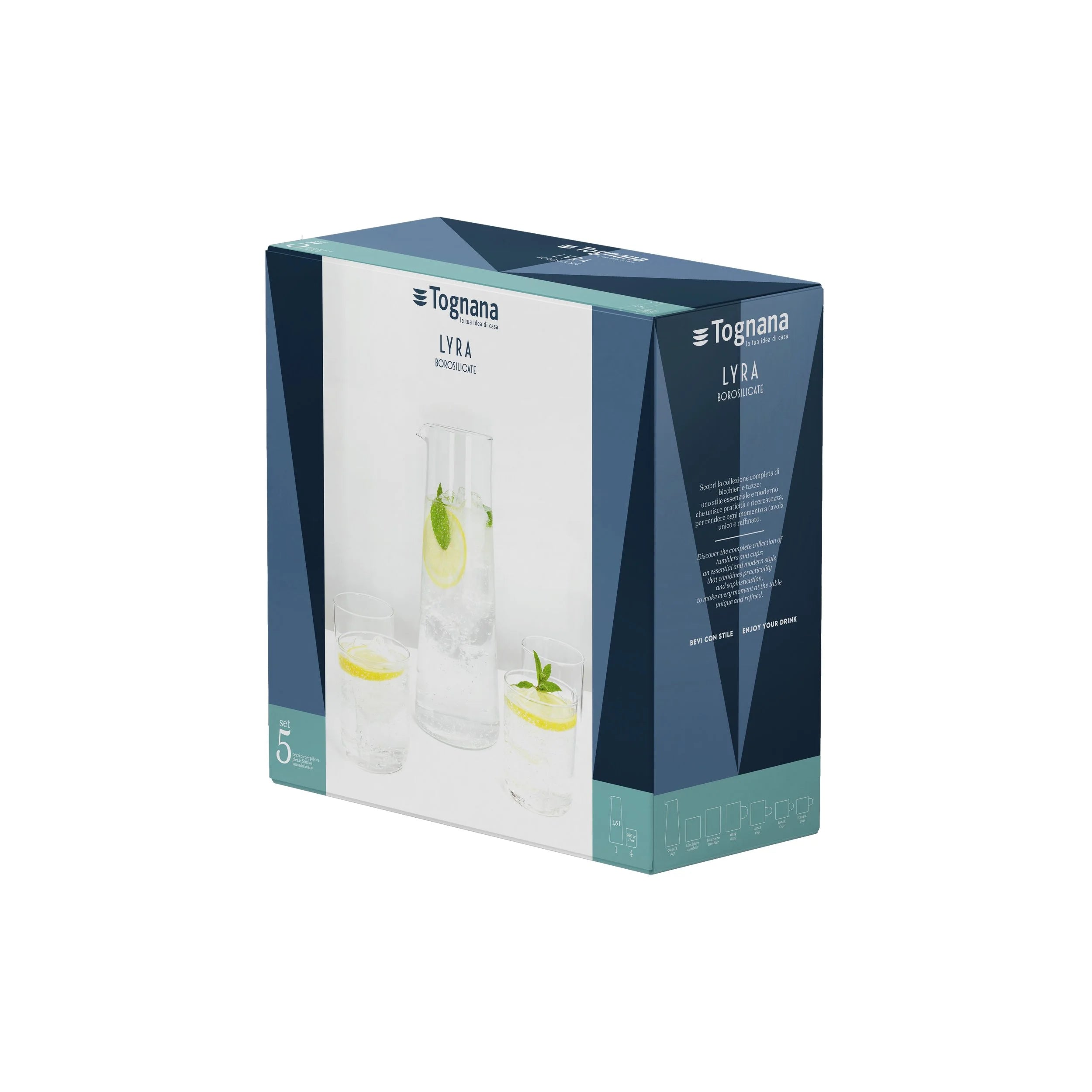 SET JARRA + 4 VASOS LYRA BOROSILICATO TOGNANA