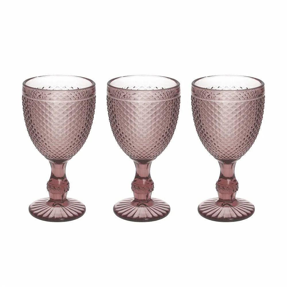 SET 3 COPAS DE VIDRIO ROSA TEXTURIZADO