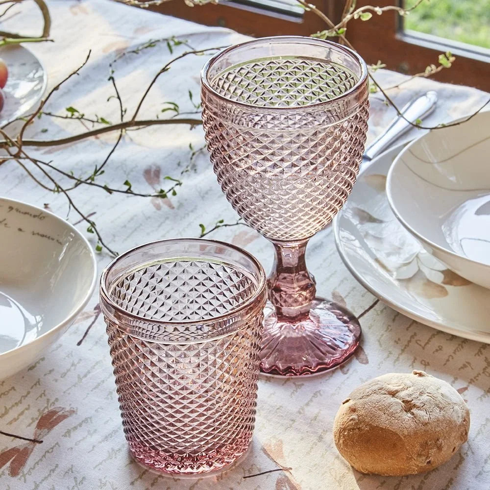 SET 3 COPAS DE VIDRIO ROSA TEXTURIZADO