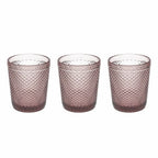 SET 3 VASOS DE VIDRIO ROSA TEXTURIZADO