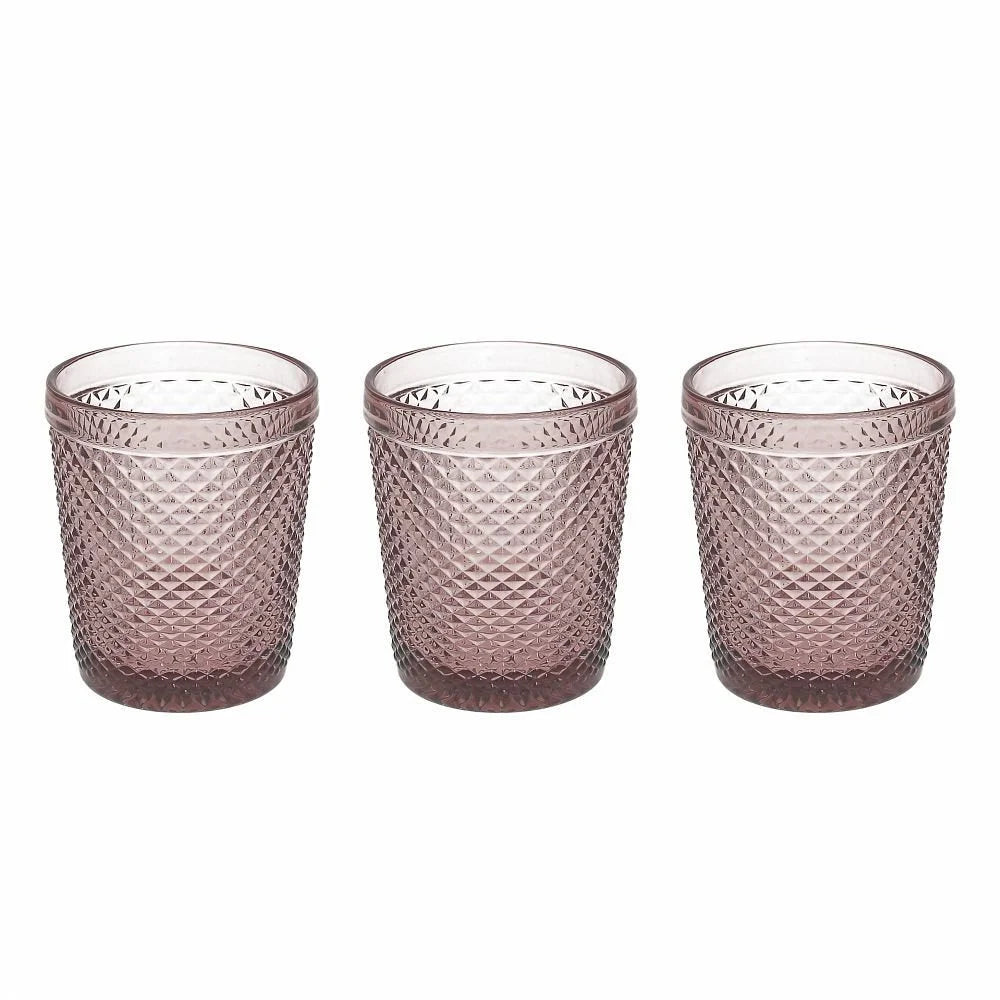 SET 3 VASOS DE VIDRIO ROSA TEXTURIZADO