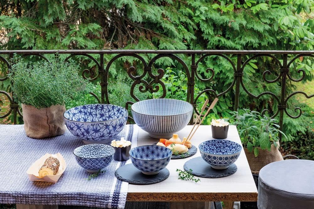 SET 6 BOLES 12CM MOSAICOS BLANCO Y AZULES