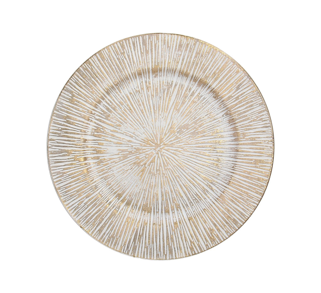 BAJO PLATO BLANCO Y DORADO TEXTURA RADIAL